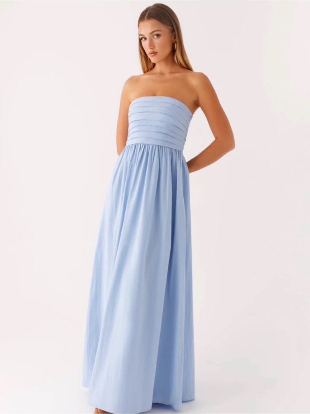 Peppermayo Strapless Light Blue Maxi Dress